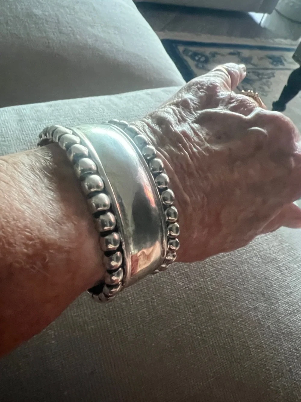 Silver Beaded Cuff Bracelet - Silver - Picture 7 of 7